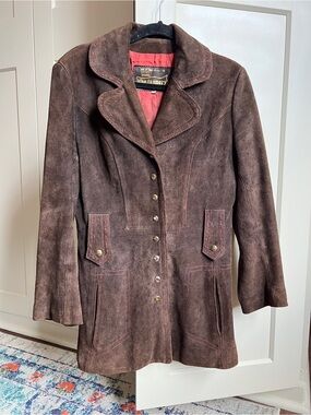VTG 70s Montgomery Ward The Tannery Brown Suede Jacket Red Stitching western